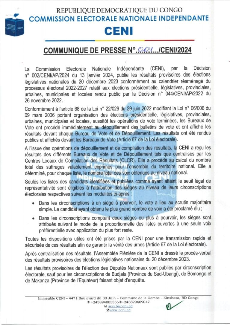 Elections Législatives Nationales Du 20 Décembre 2023 : Par La Décision ...